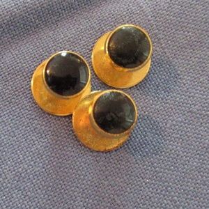 3 Vintage Black & Gold stud buttons (3)
